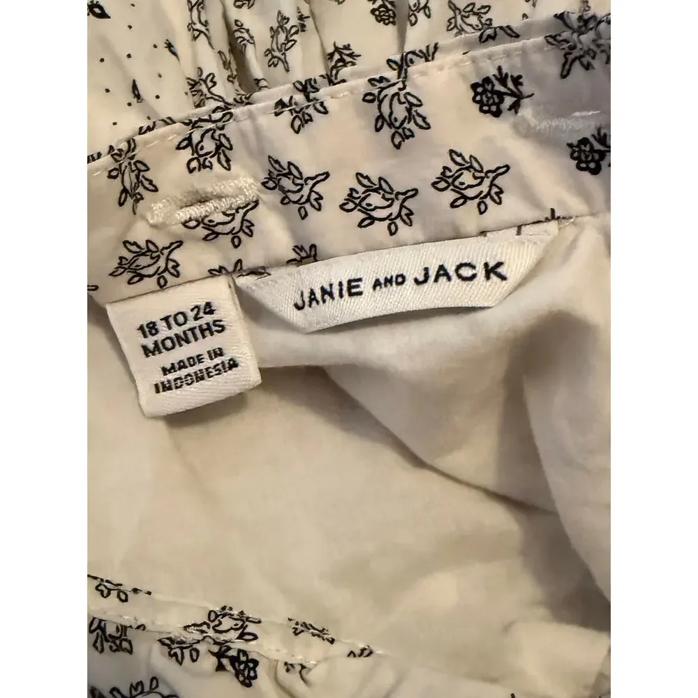 Janie and Jack Baby Girl Cream Floral Dress Black Velvet Bow 18-24 Months